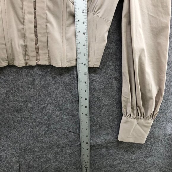 Le Blog Womens Collared Corset Shirt Blouse Long Sleeve Nude Beige Sz S Cropped - Picture 12 of 12